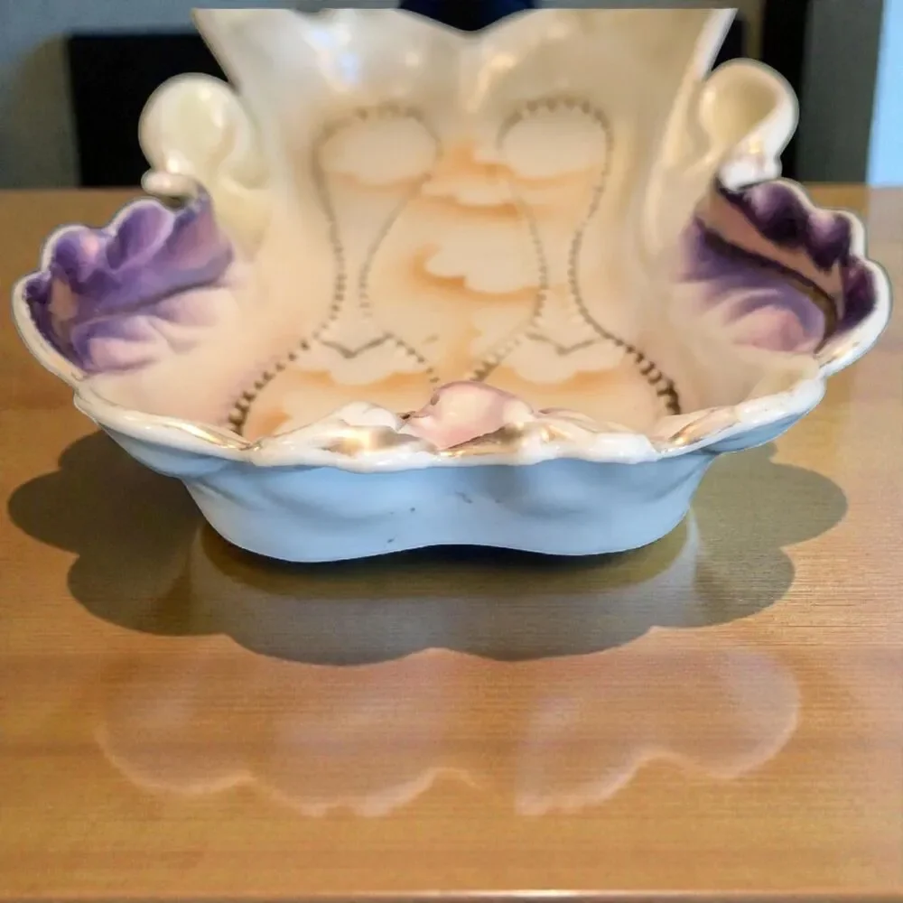 Double Spoon Rest Lusterware Pastels and Gold Made In Germany Antique IPF